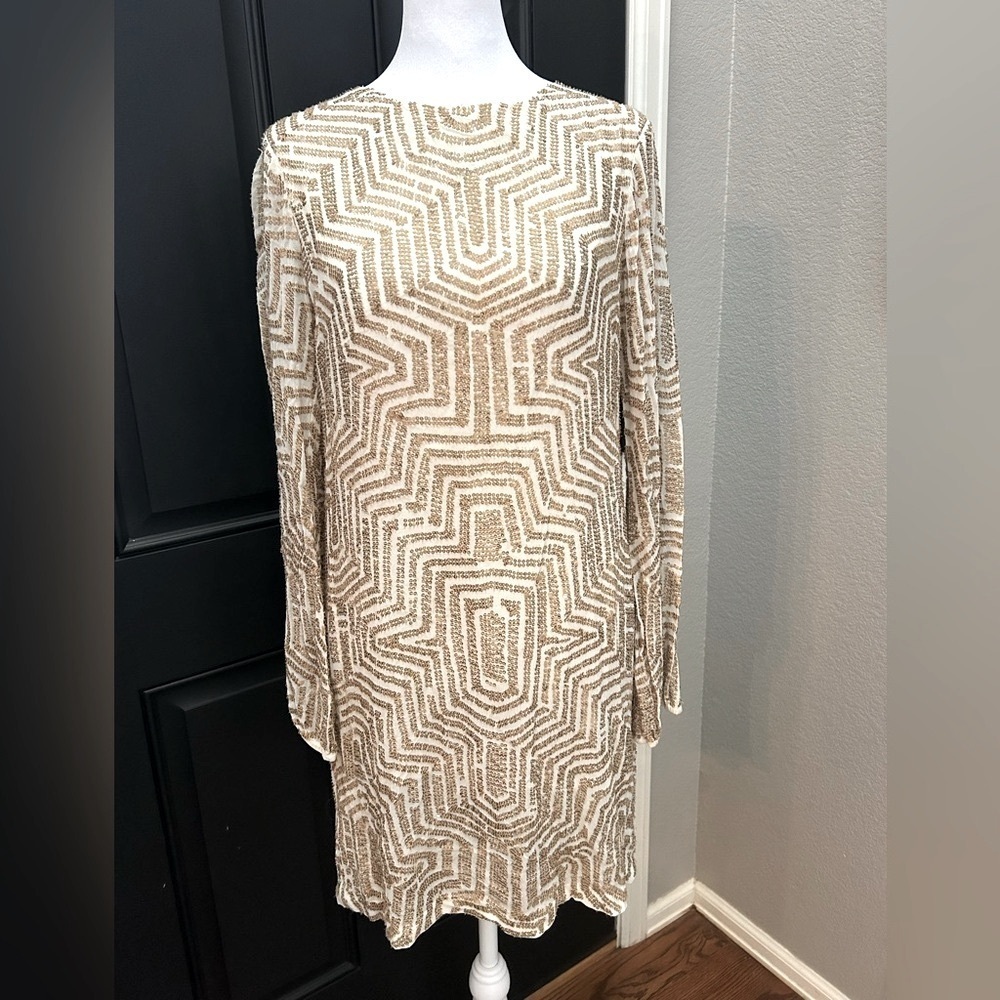 Badgley Mischka Gold Sequin Maze Shift Dress Cocktail Night Out Event Size XS - Picture 5 of 14